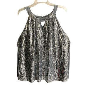 INC International Concepts Silver Chevron Sequin Halter Tank Top women’s‎ 2X New